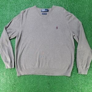 Polo Ralph Lauren Men's Long Sleeve Pima Cotton V Neck Sweater Size XL Gray Prep